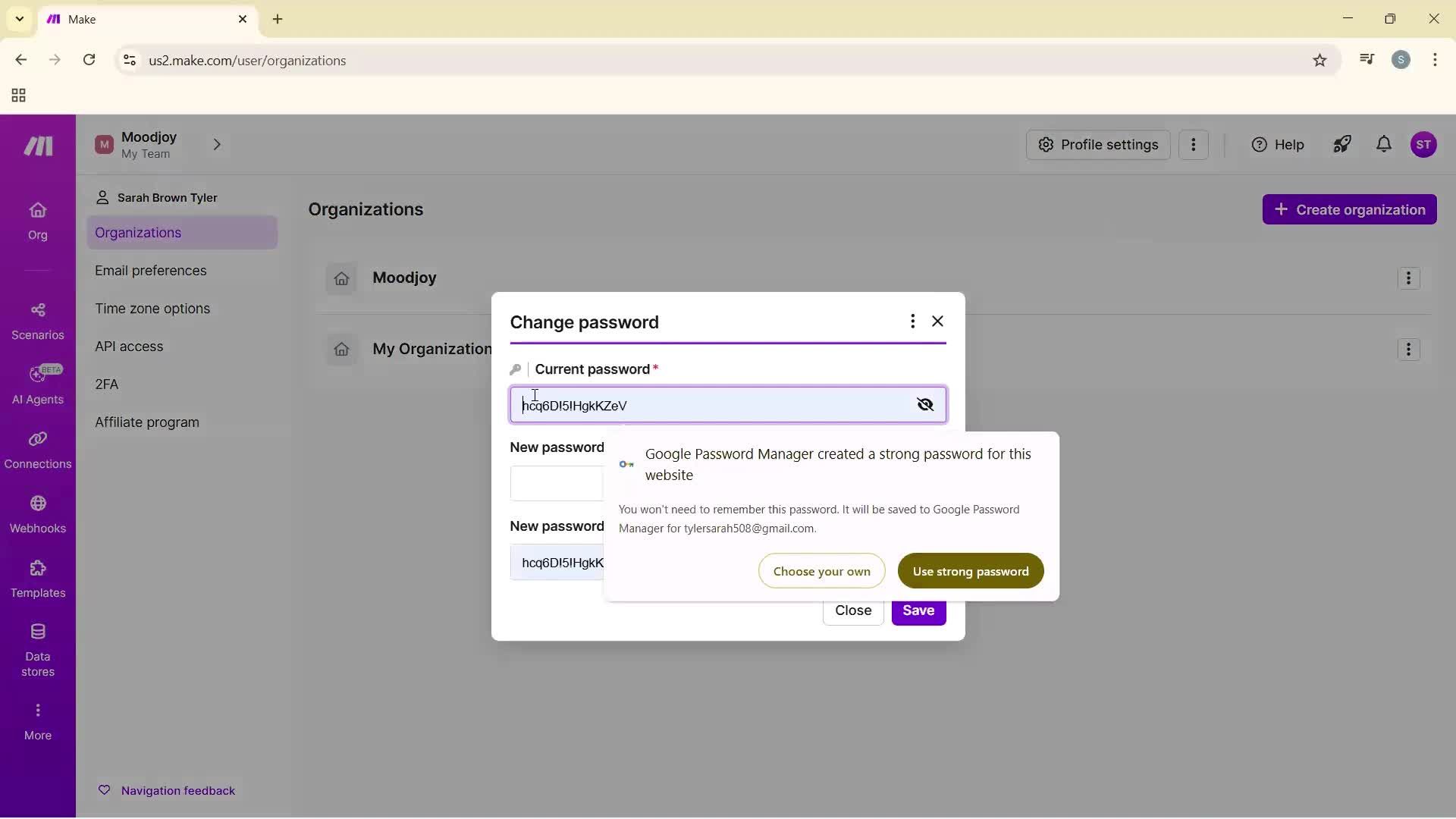 Changing password screenshot