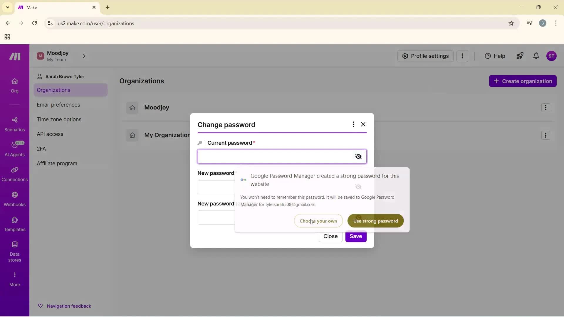 Changing password screenshot