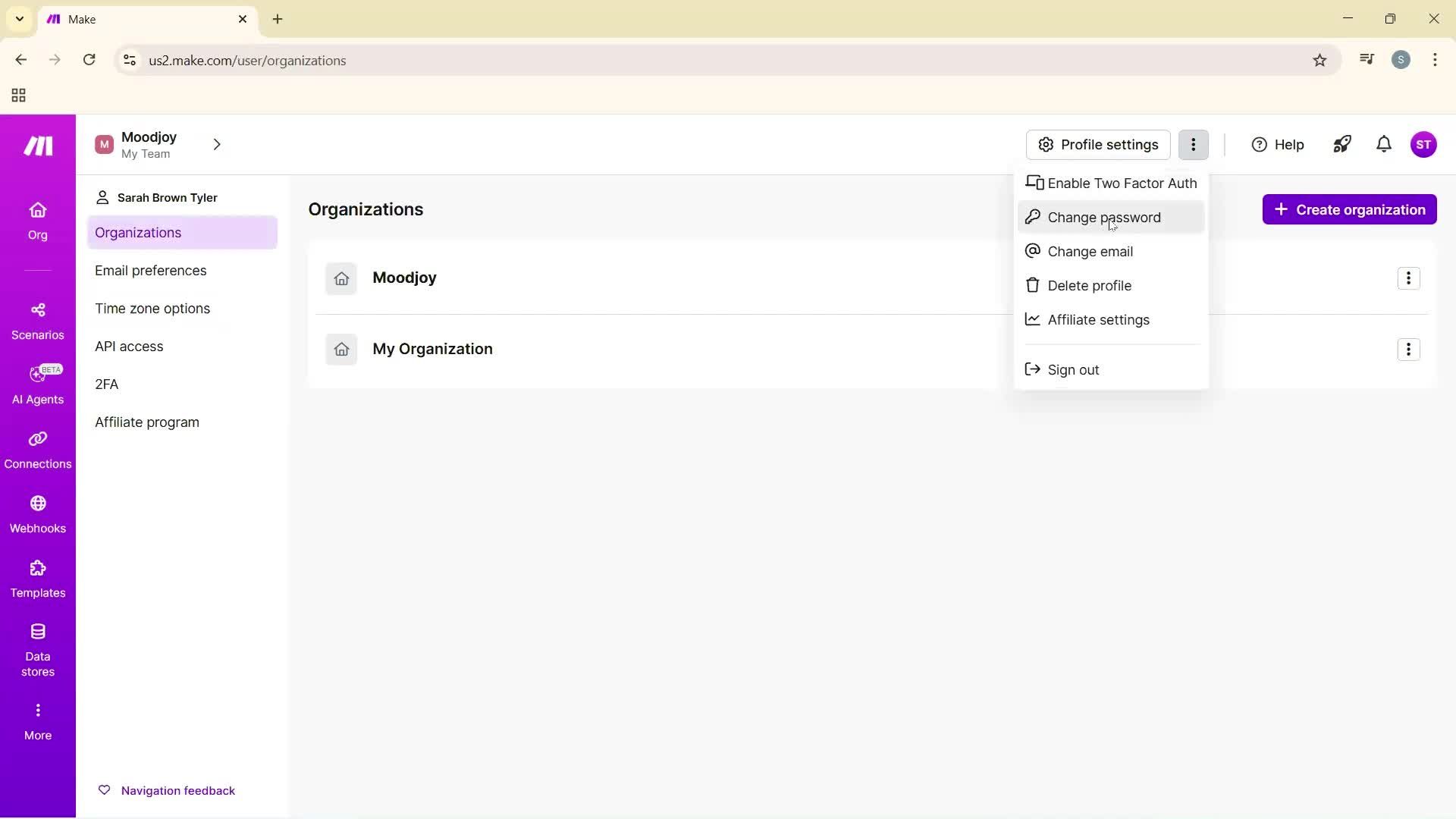 Changing password screenshot