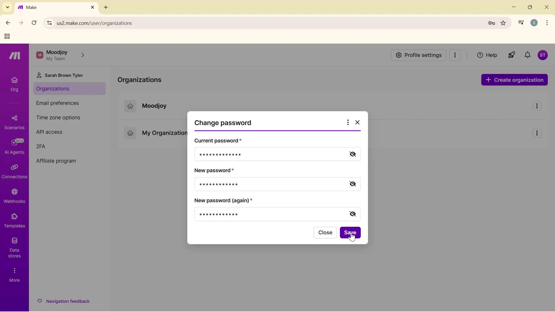 Changing password screenshot