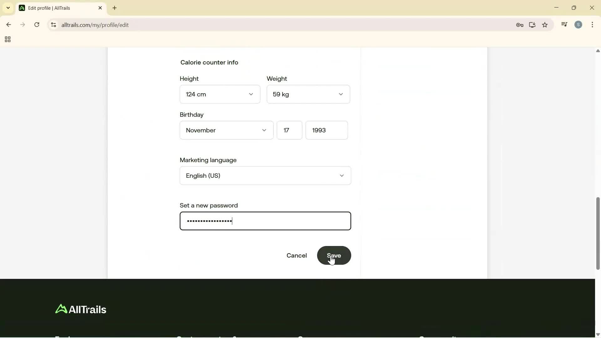 Changing password screenshot