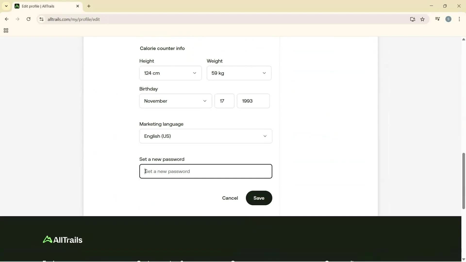 Changing password screenshot