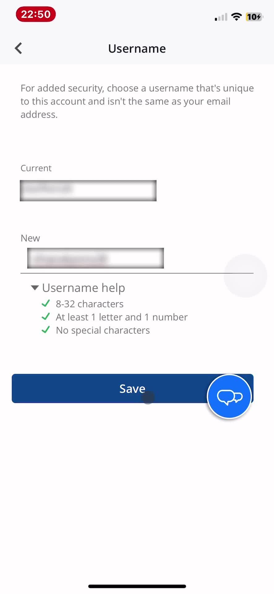 Changing password screenshot