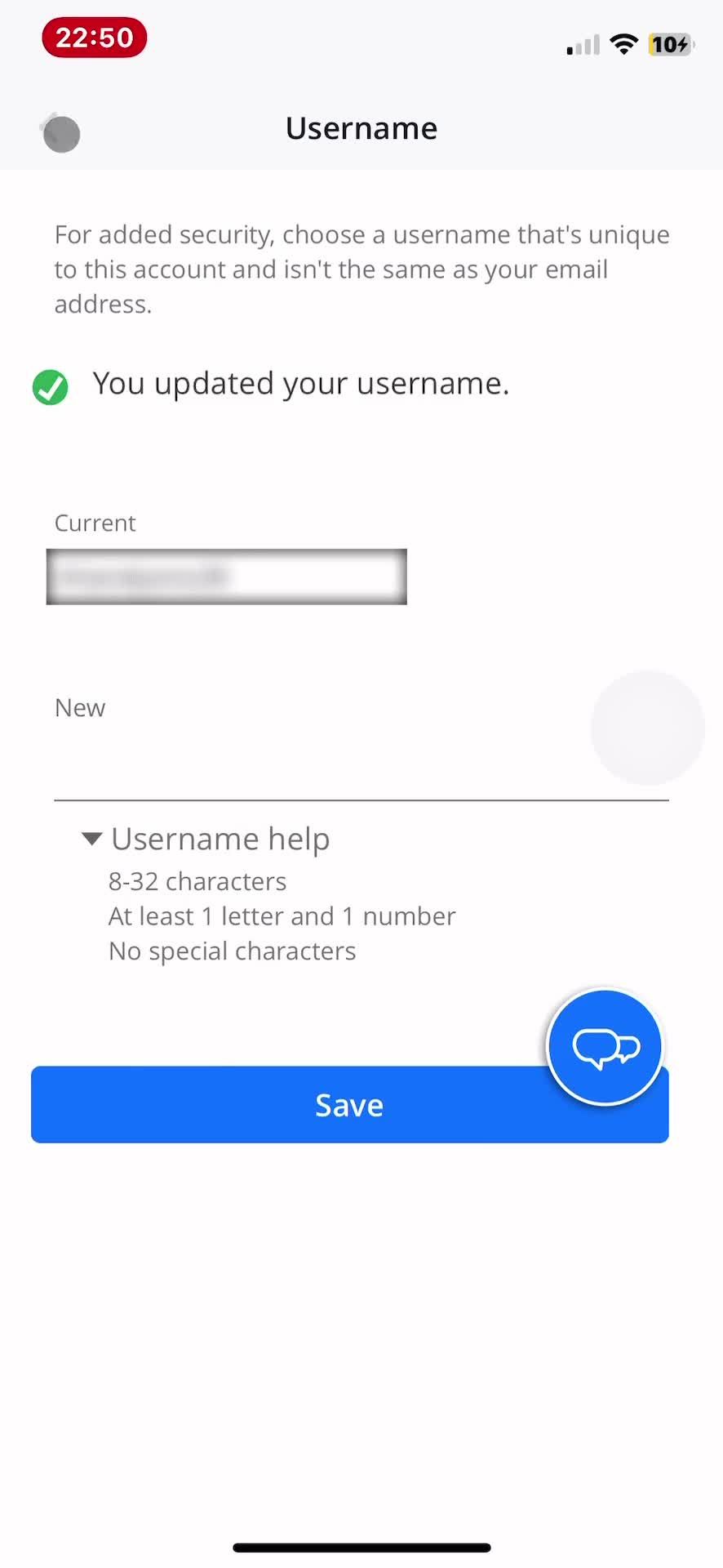 Changing password screenshot