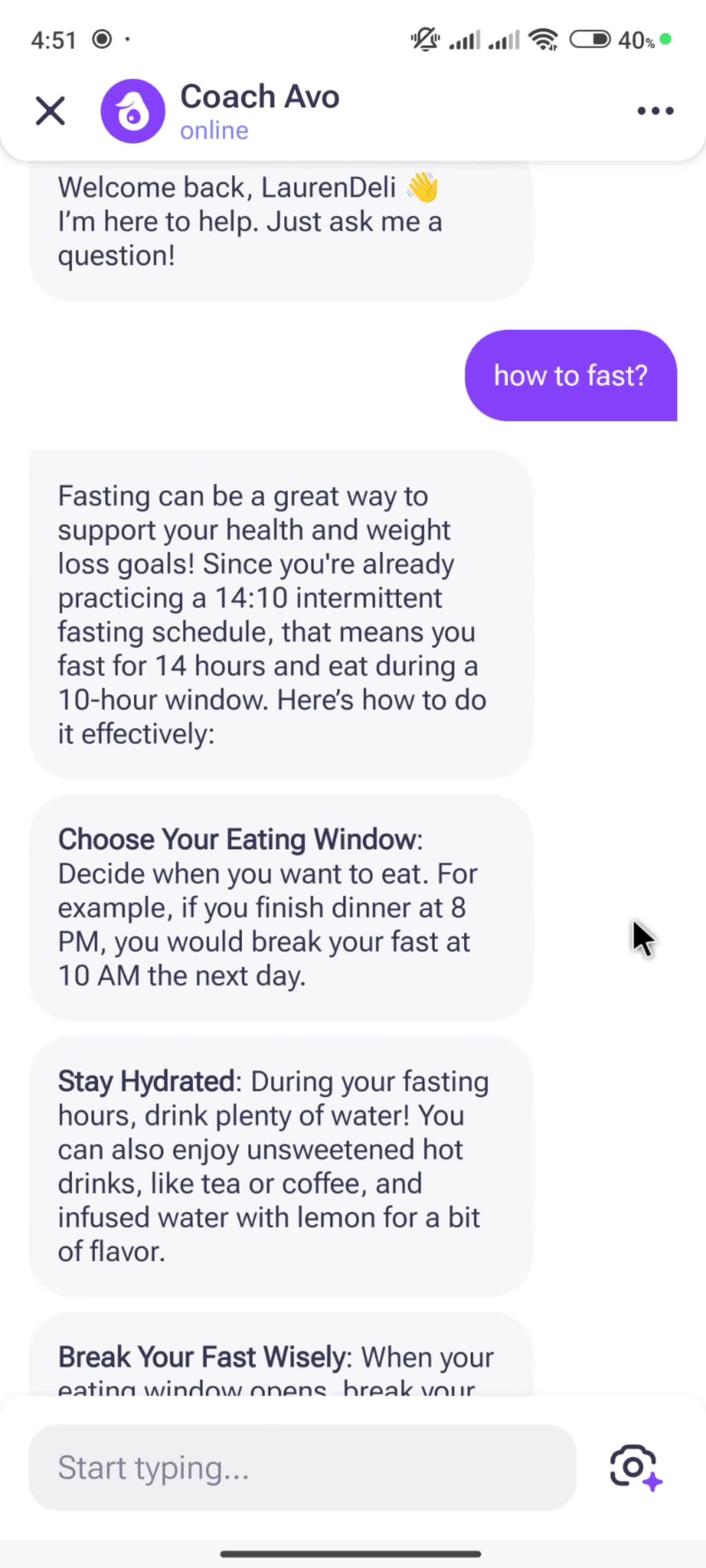 Chatting with Coach Avo screenshot