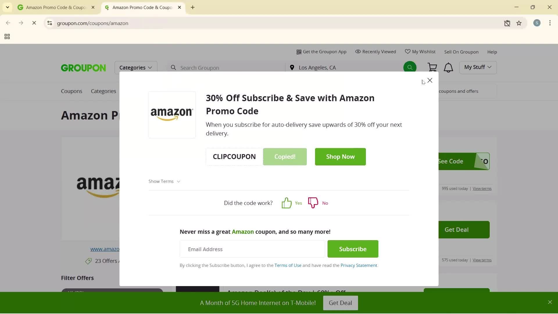 Redeeming a promo code screenshot