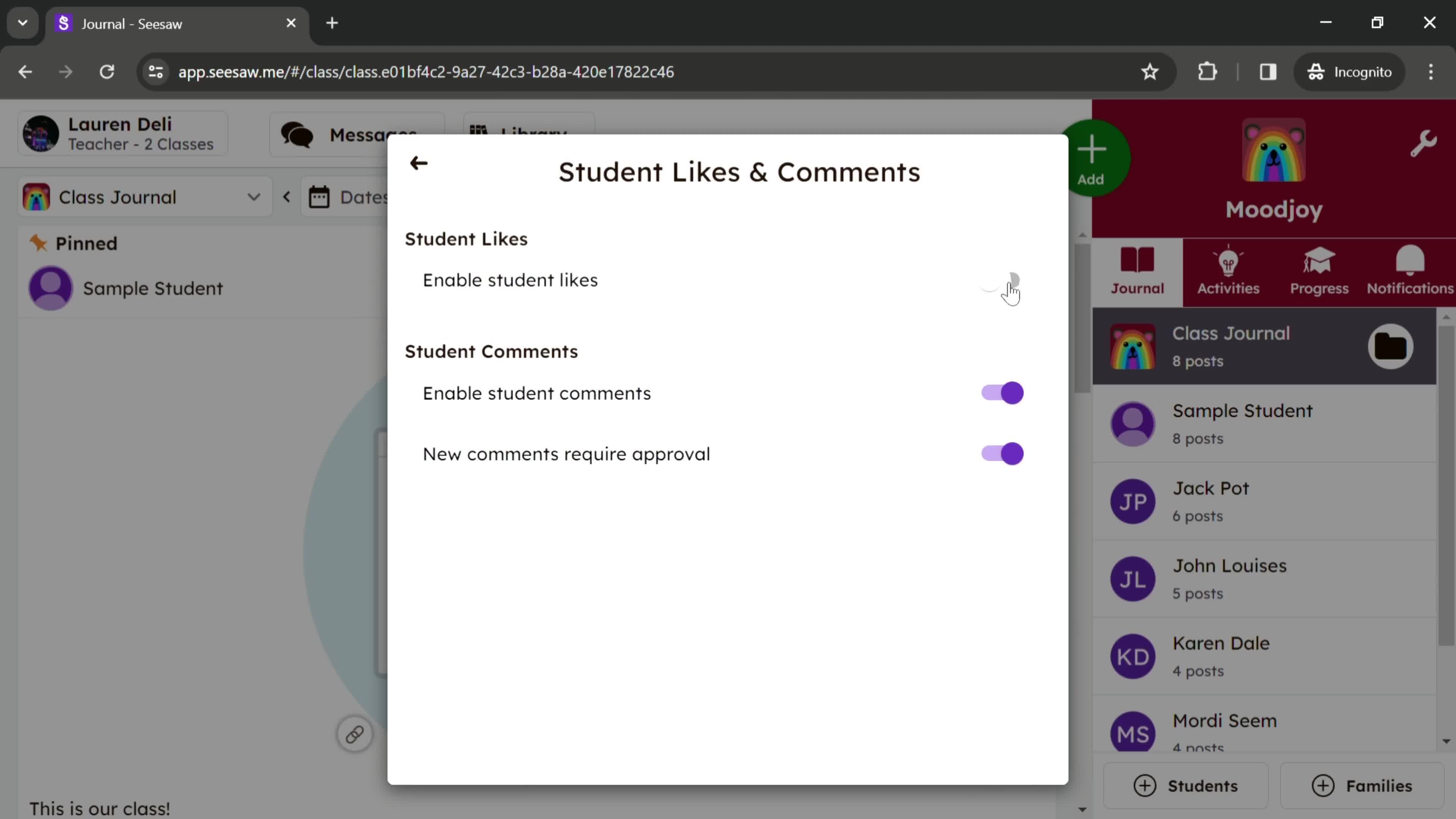 Class settings on Seesaw video thumbnail