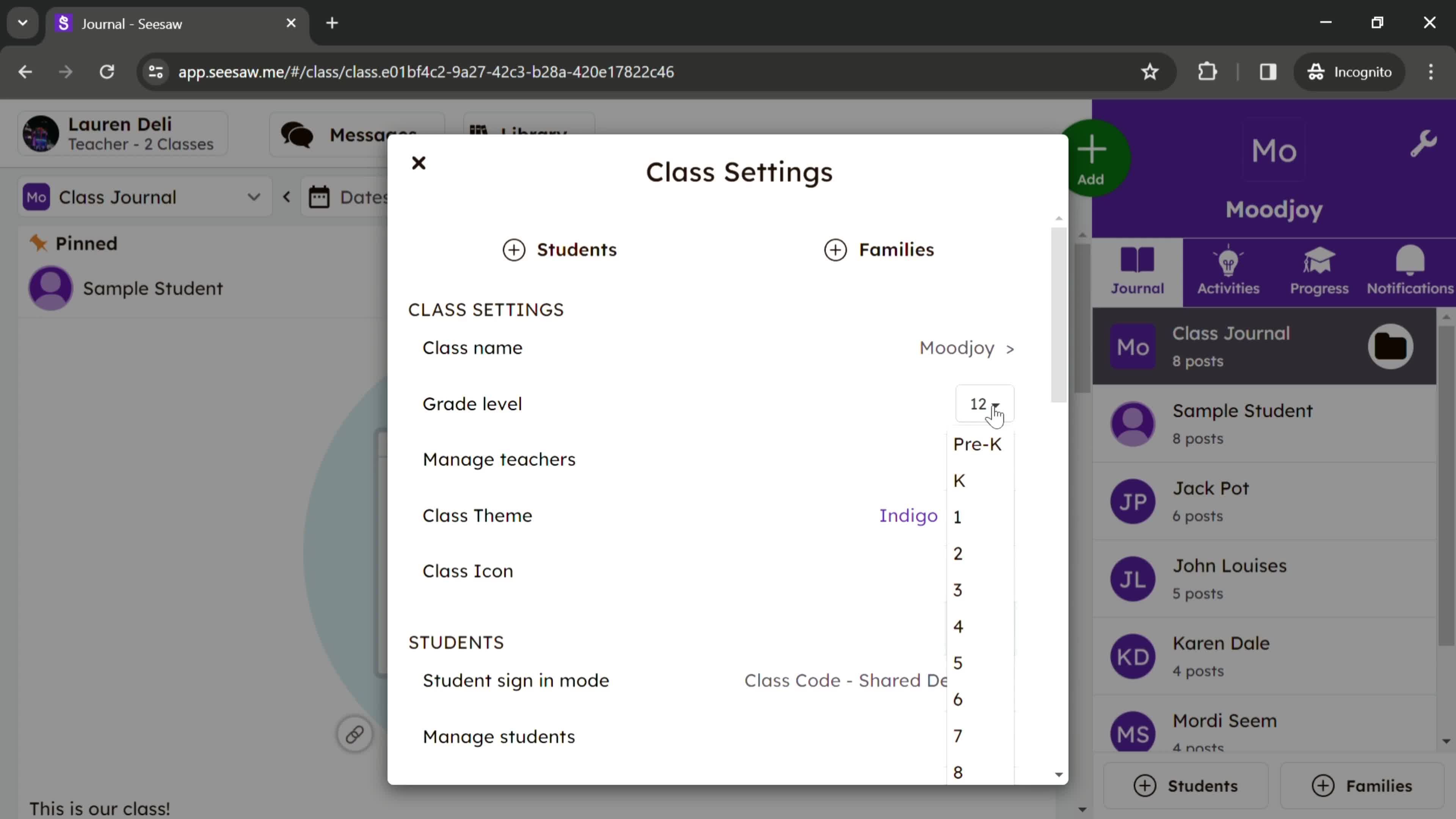 Class settings on Seesaw video thumbnail