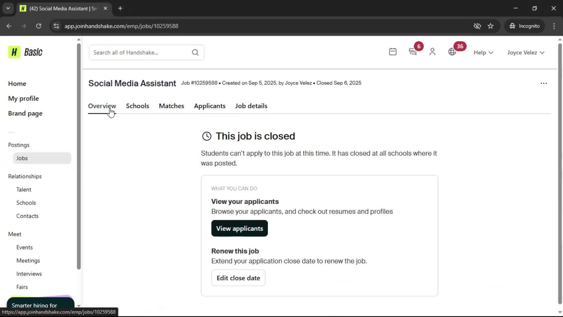 Closing job posts screenshot