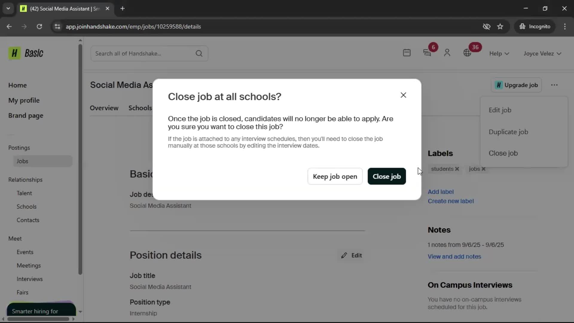 Closing job posts screenshot