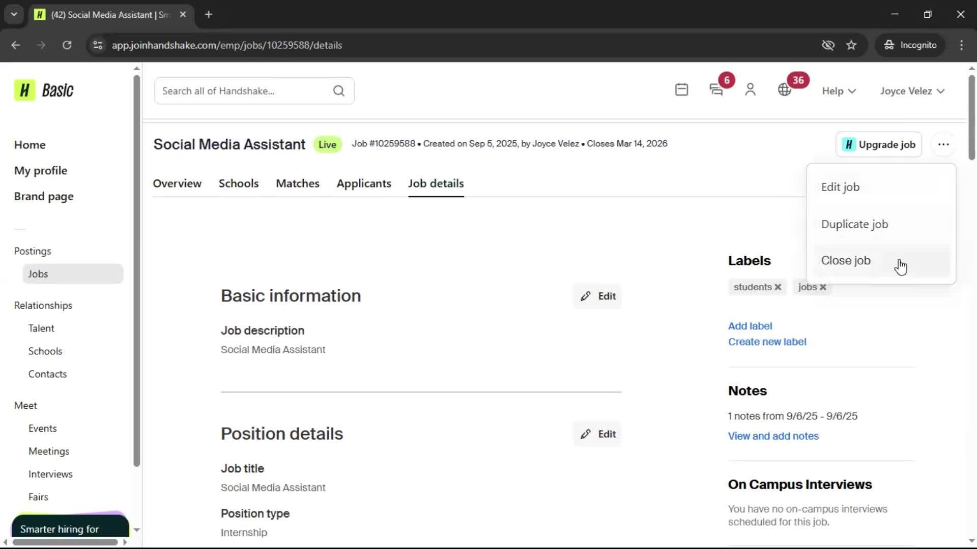 Closing job posts screenshot