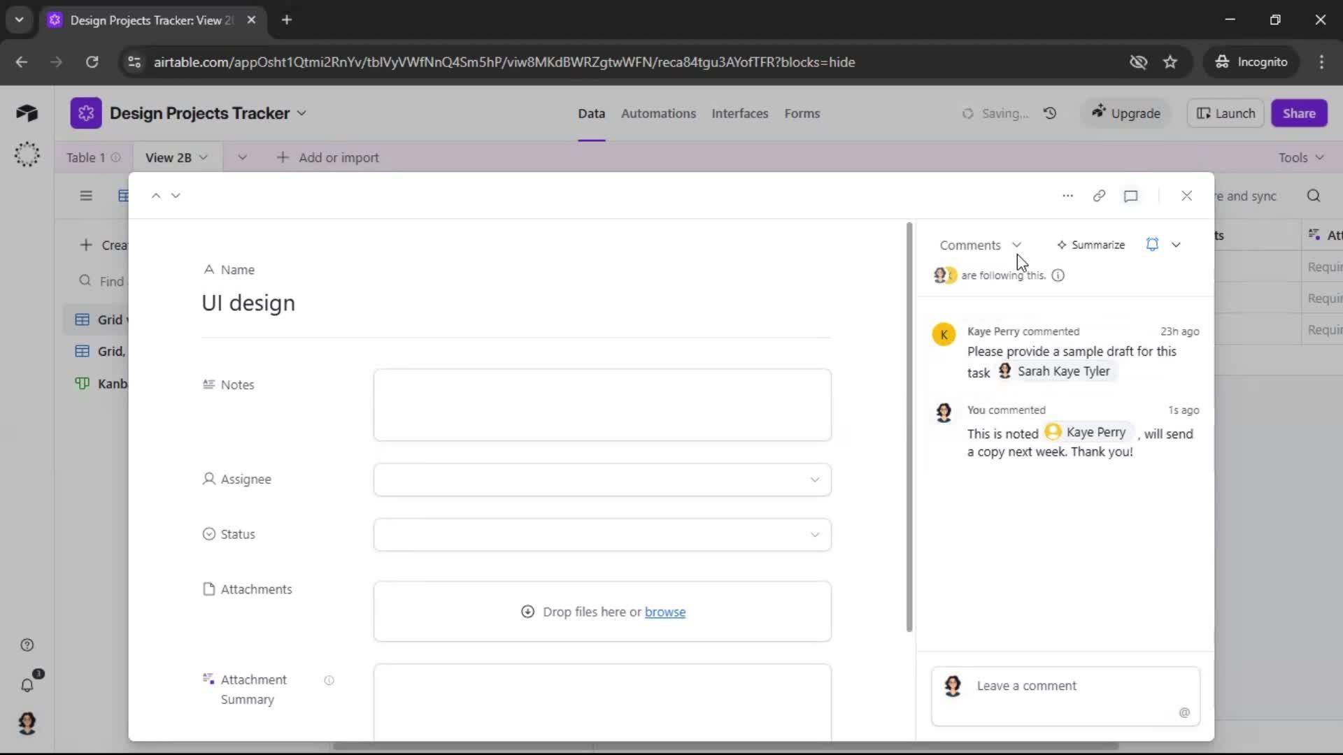 Commenting screenshot