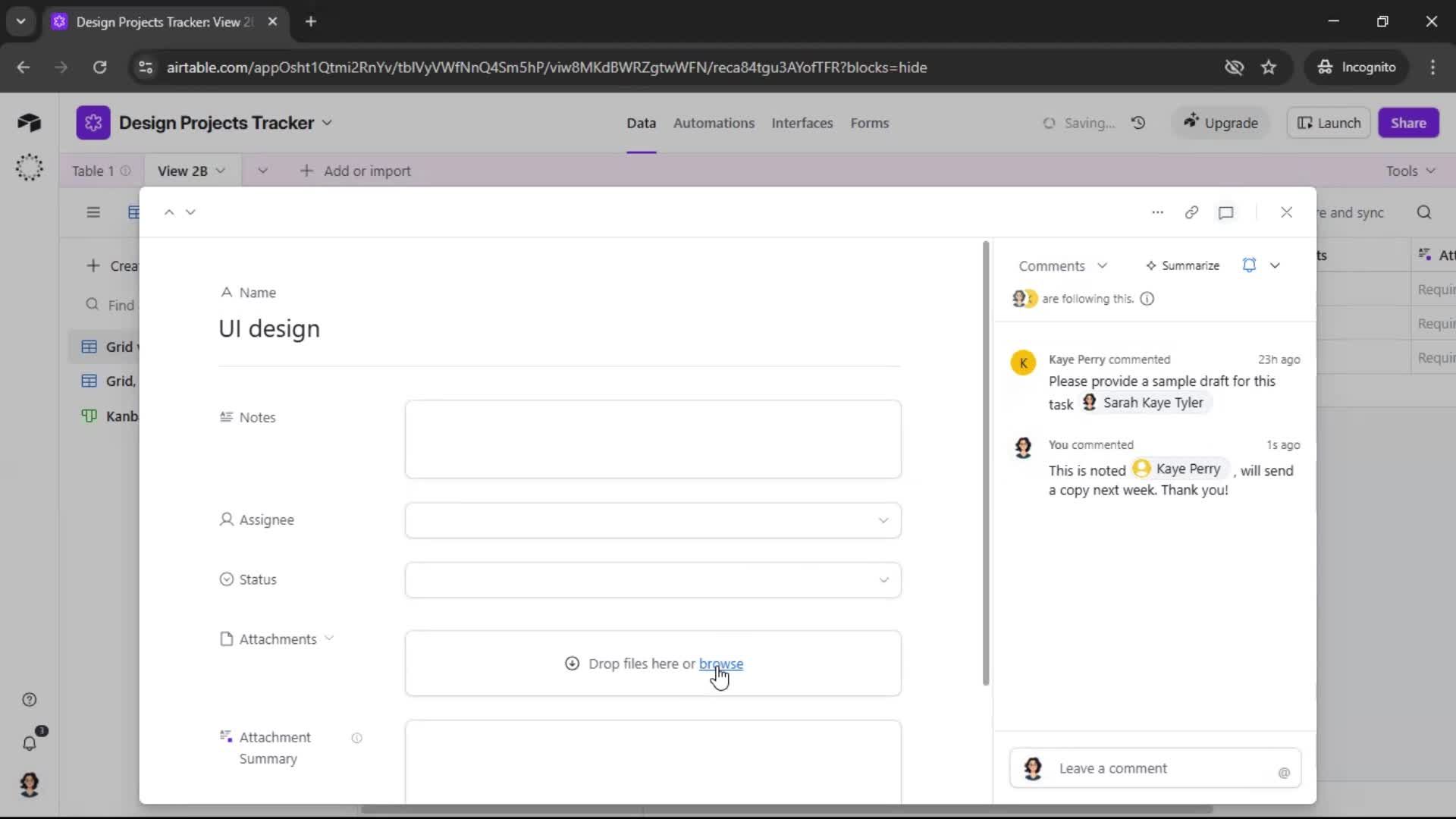 Commenting screenshot