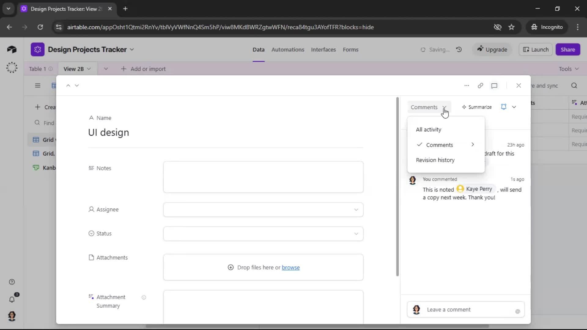 Commenting screenshot