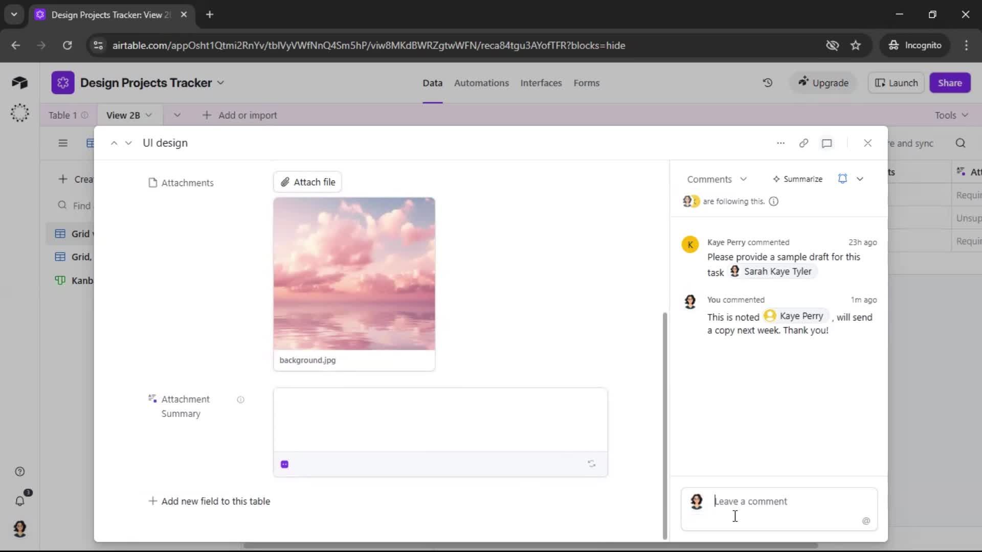 Commenting screenshot