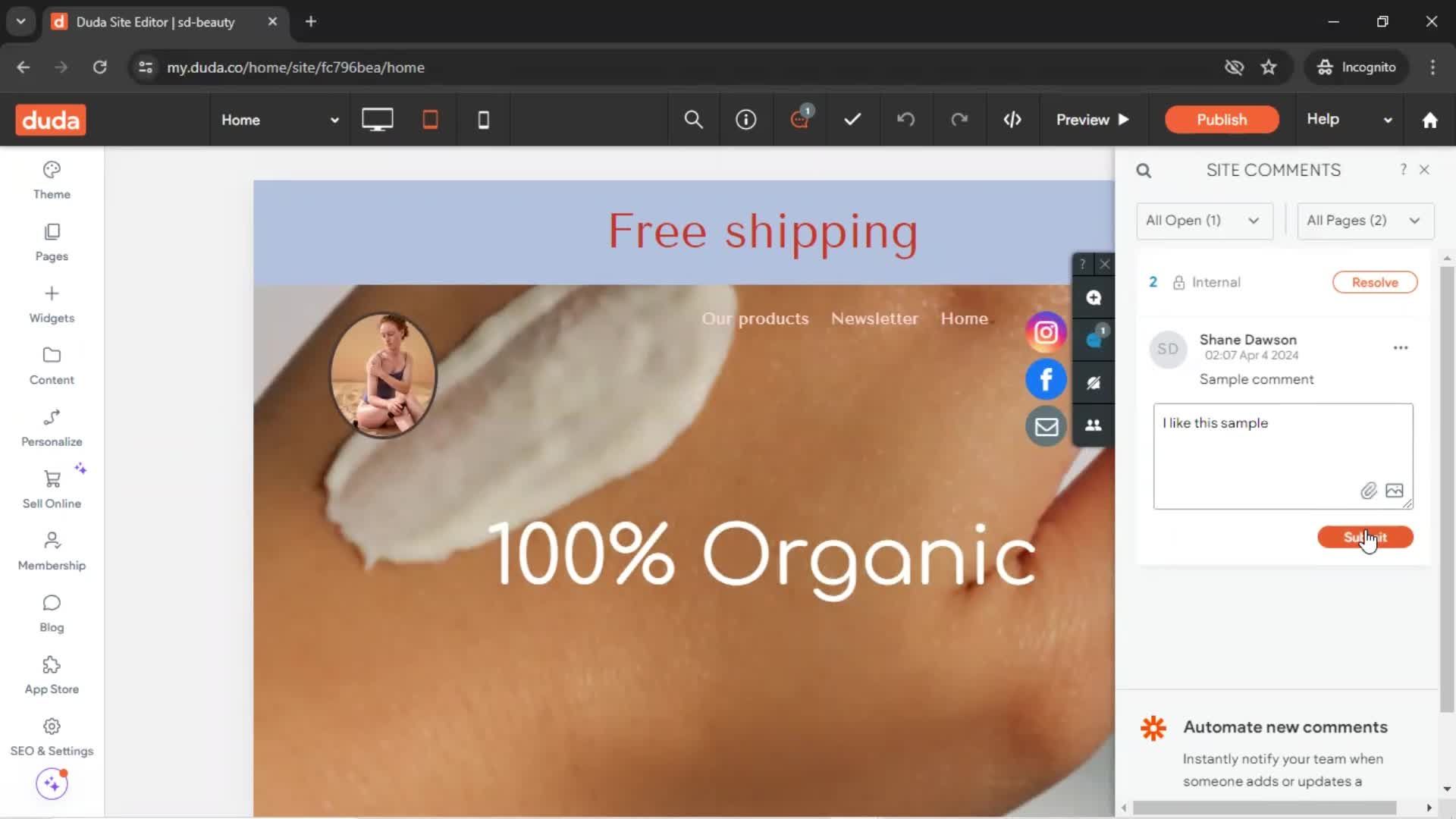 Commenting screenshot