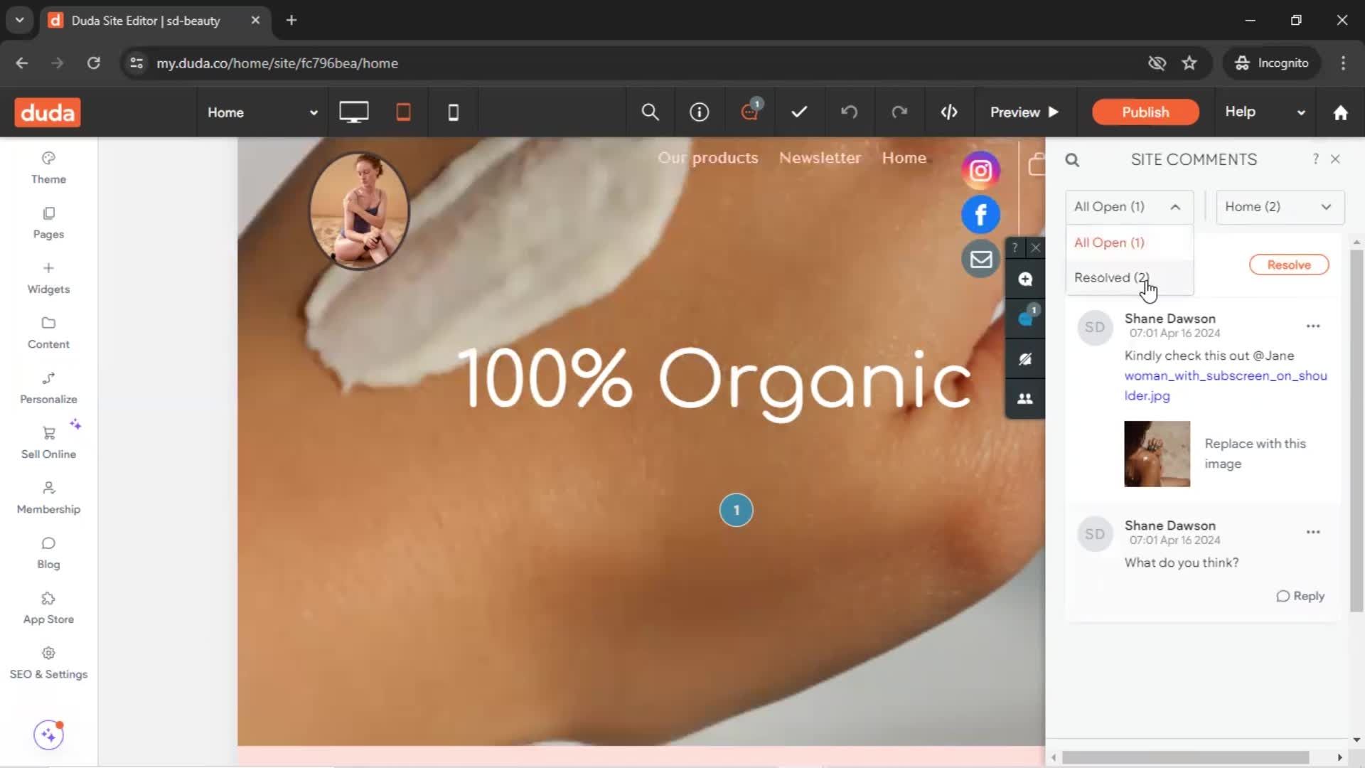 Commenting screenshot