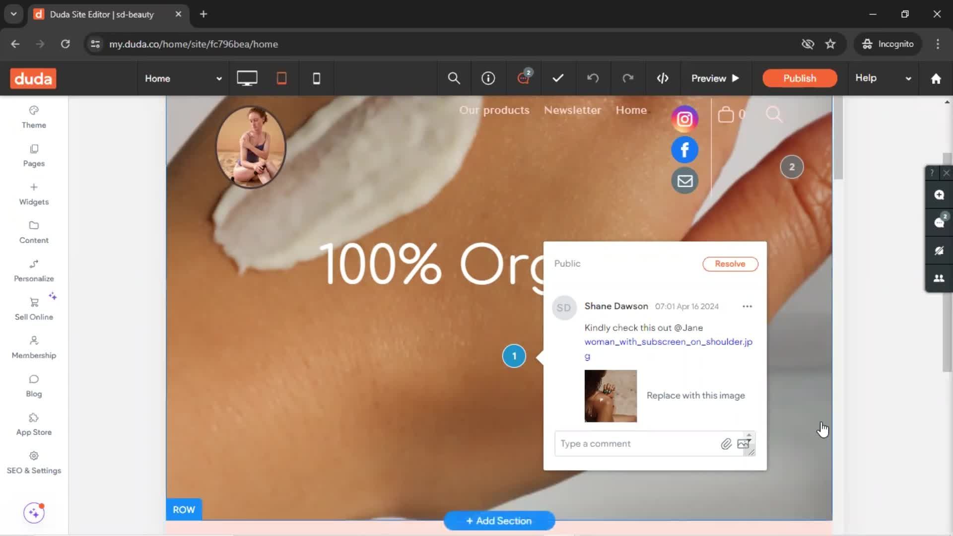 Commenting screenshot
