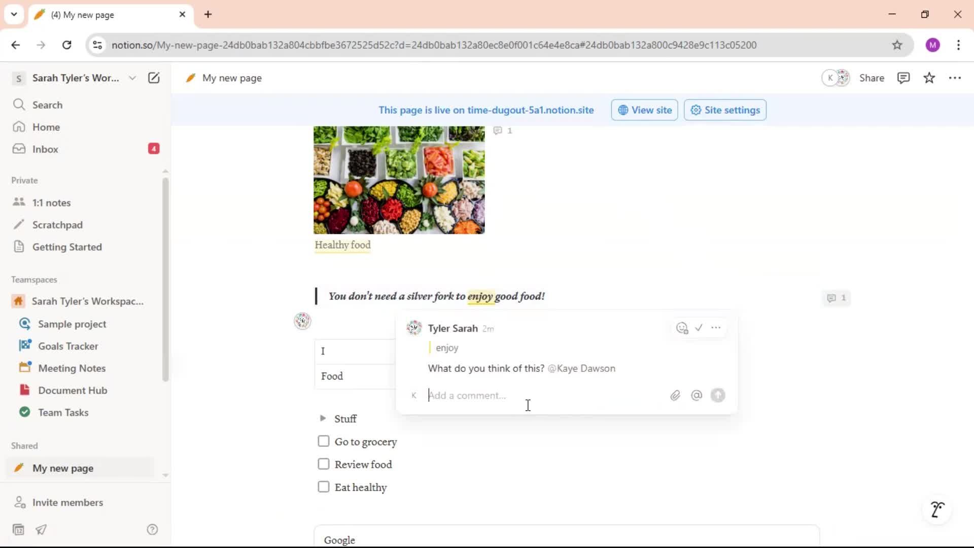 Commenting screenshot
