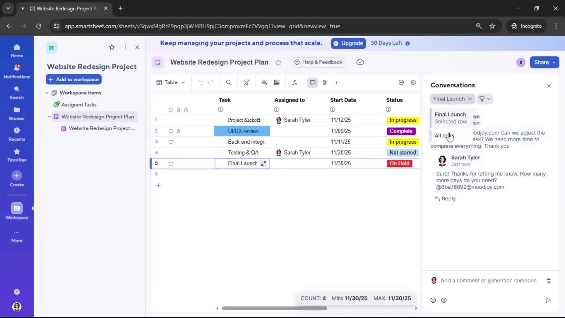 Commenting screenshot