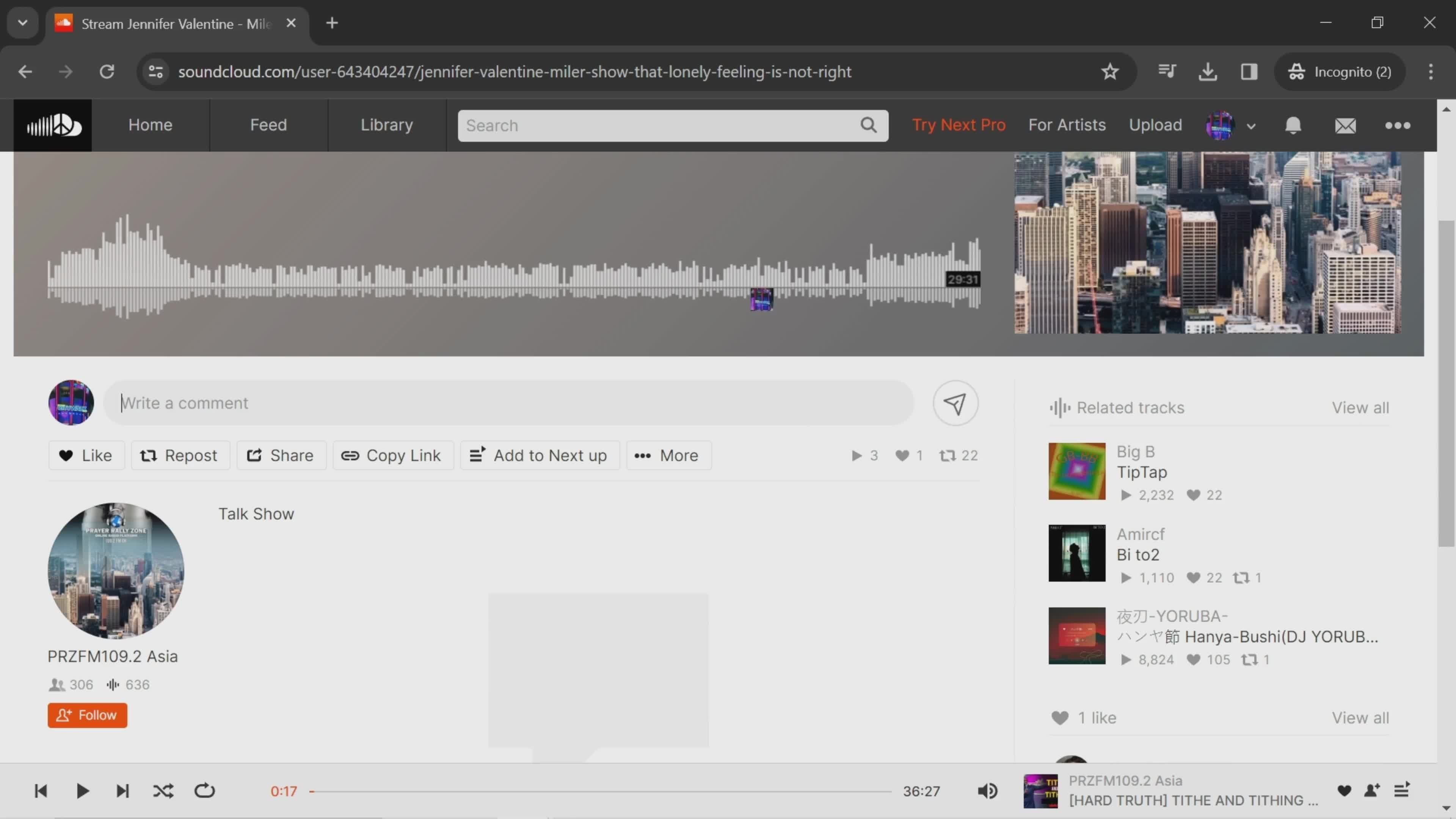 Commenting on SoundCloud video thumbnail