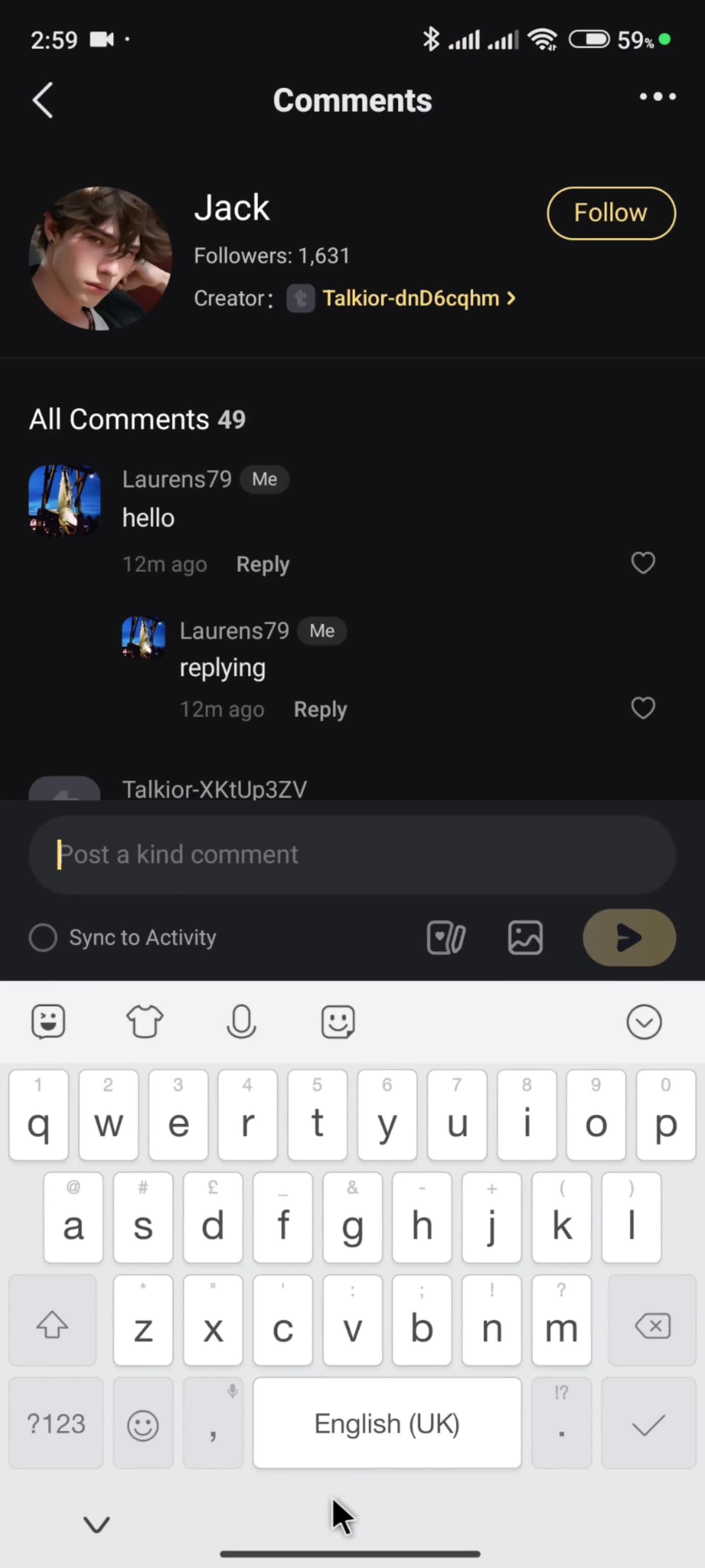 Commenting screenshot