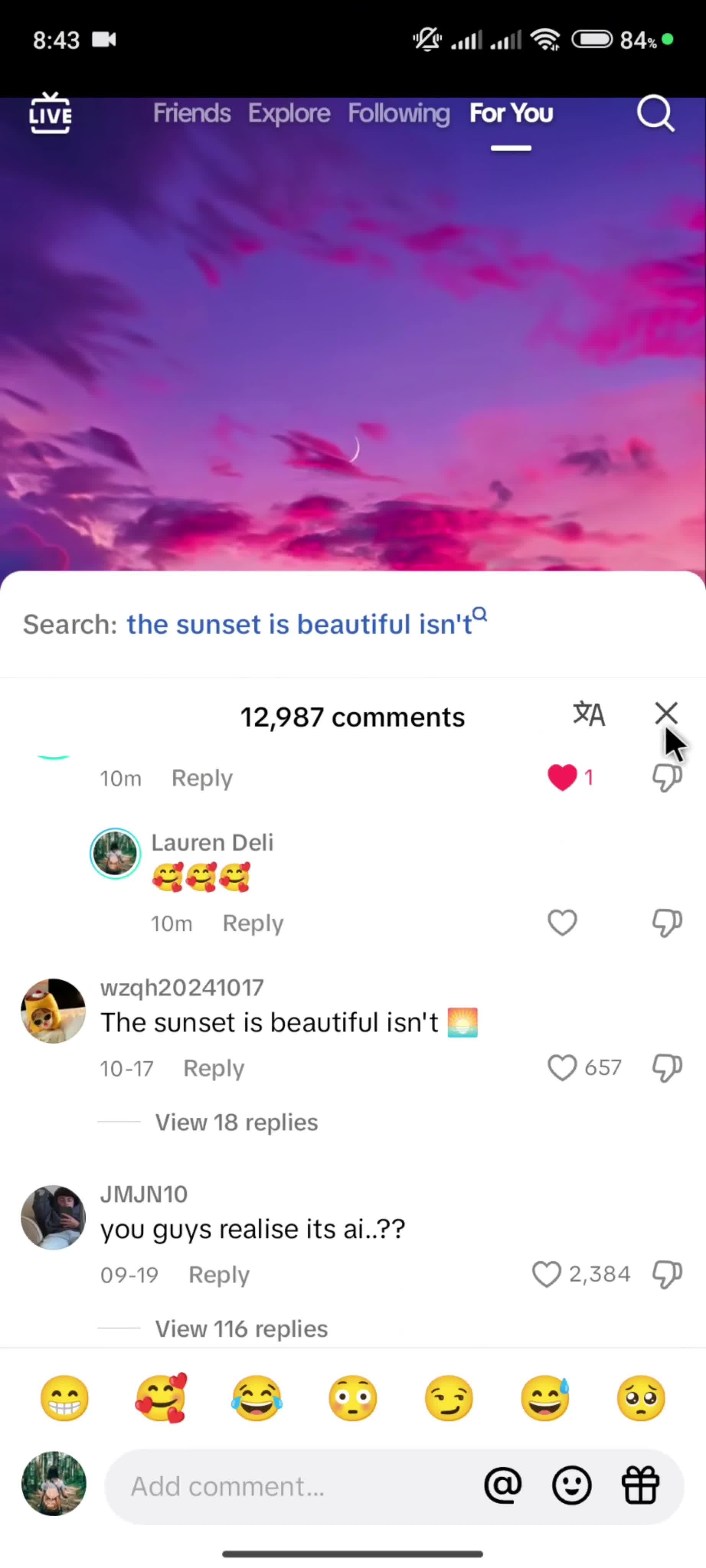 Commenting on TikTok video thumbnail