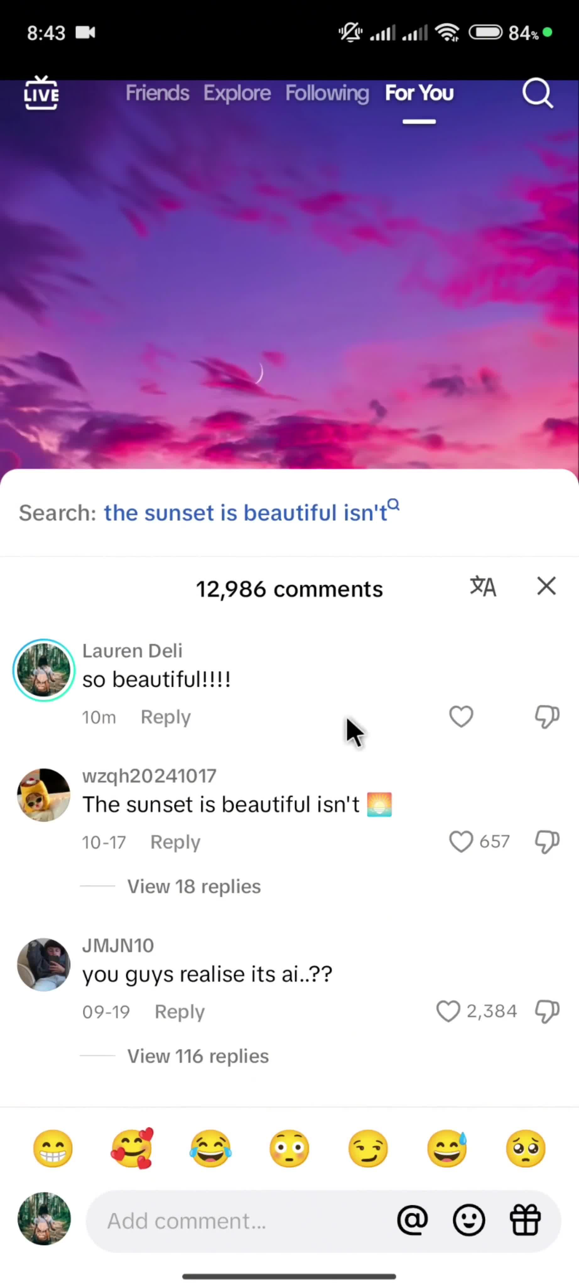 Commenting on TikTok video thumbnail