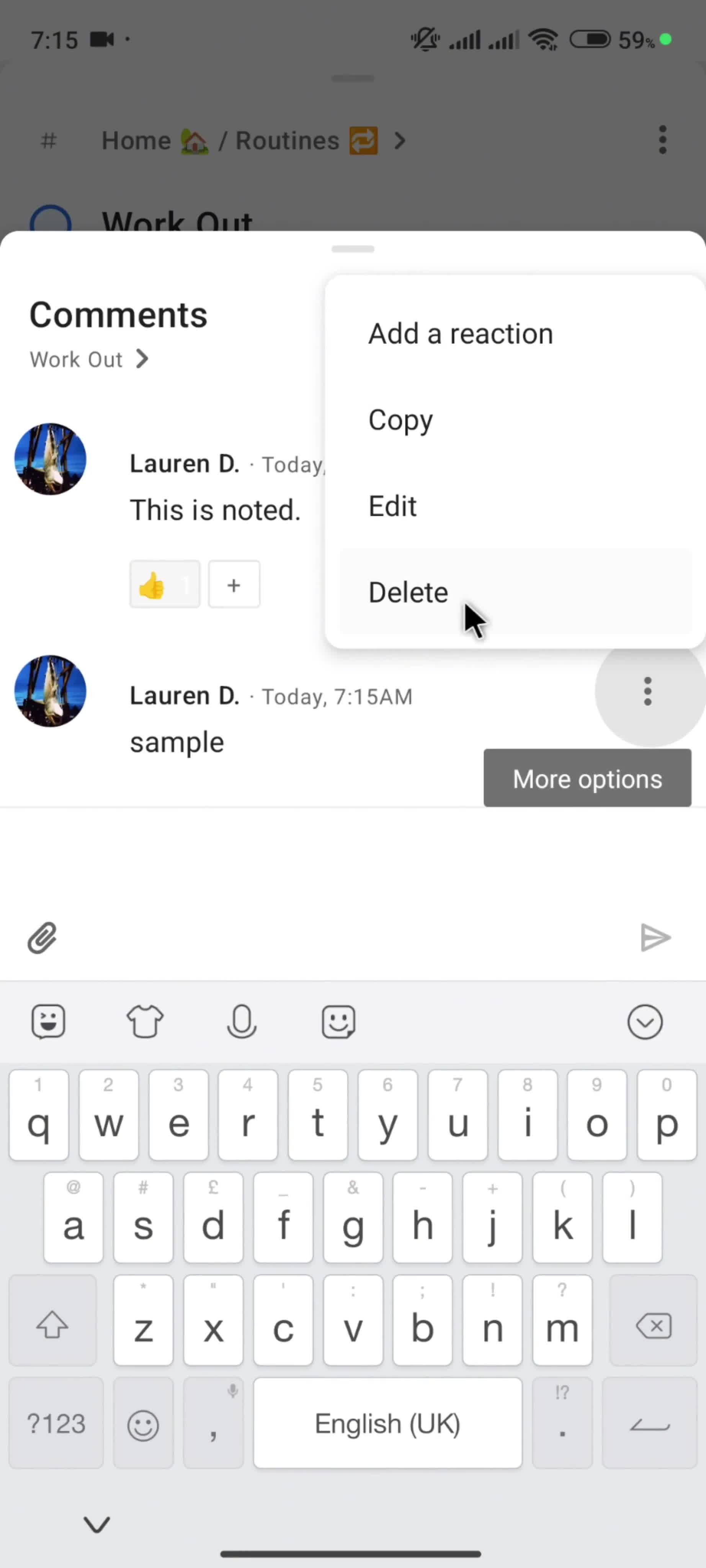 Commenting screenshot