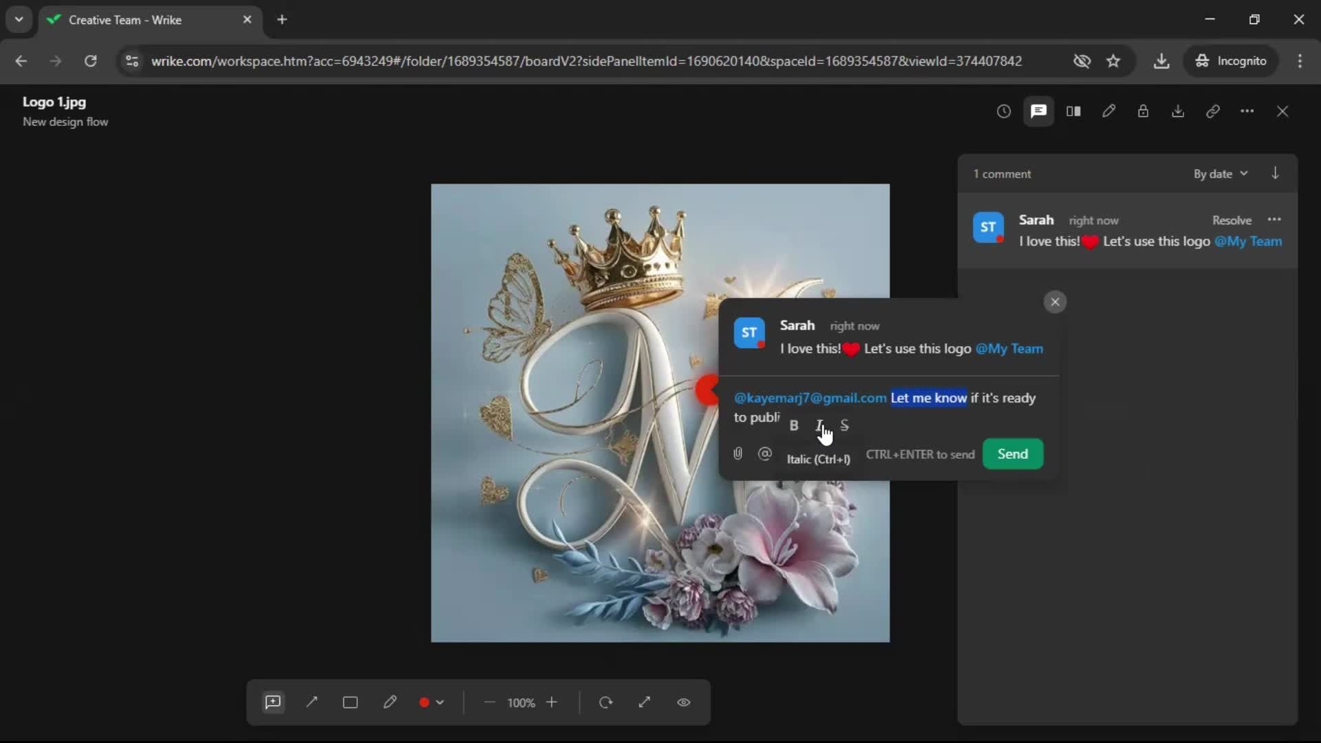 Commenting screenshot
