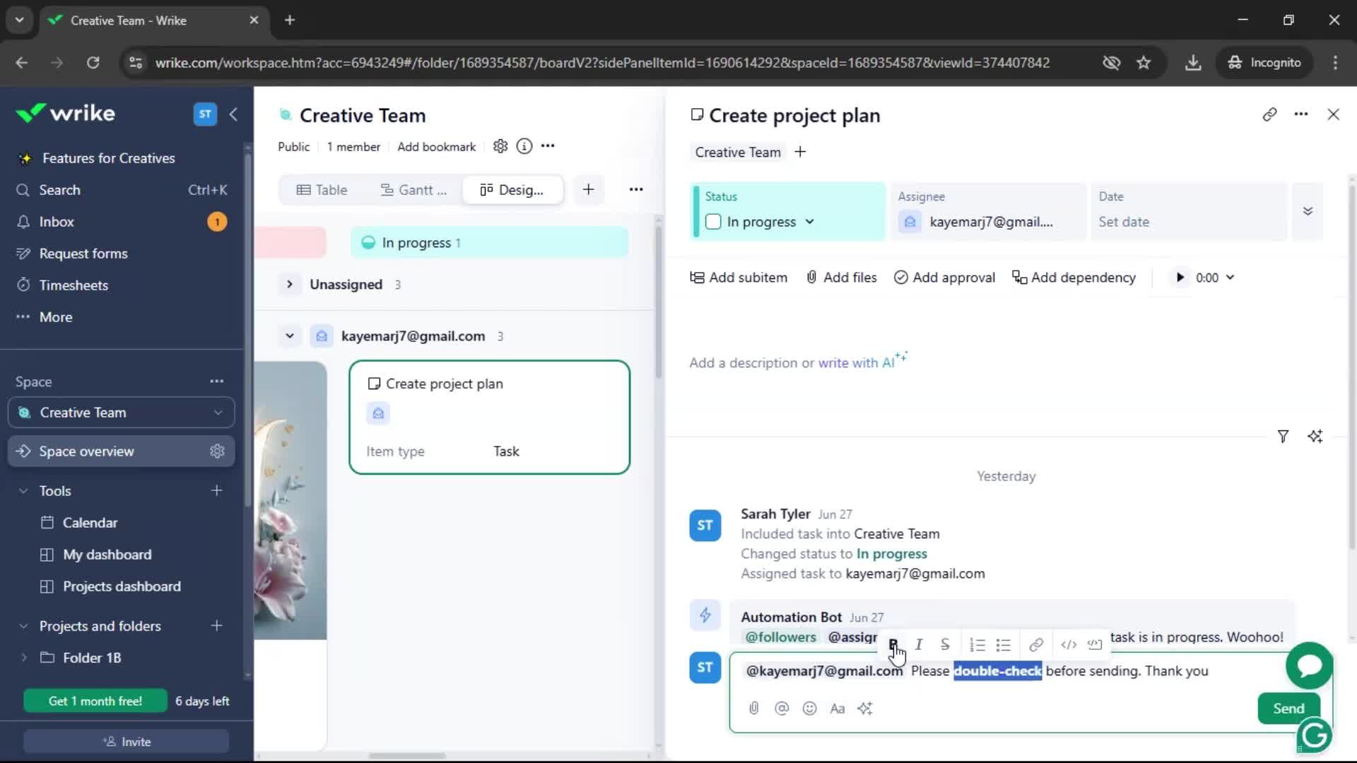 Commenting screenshot