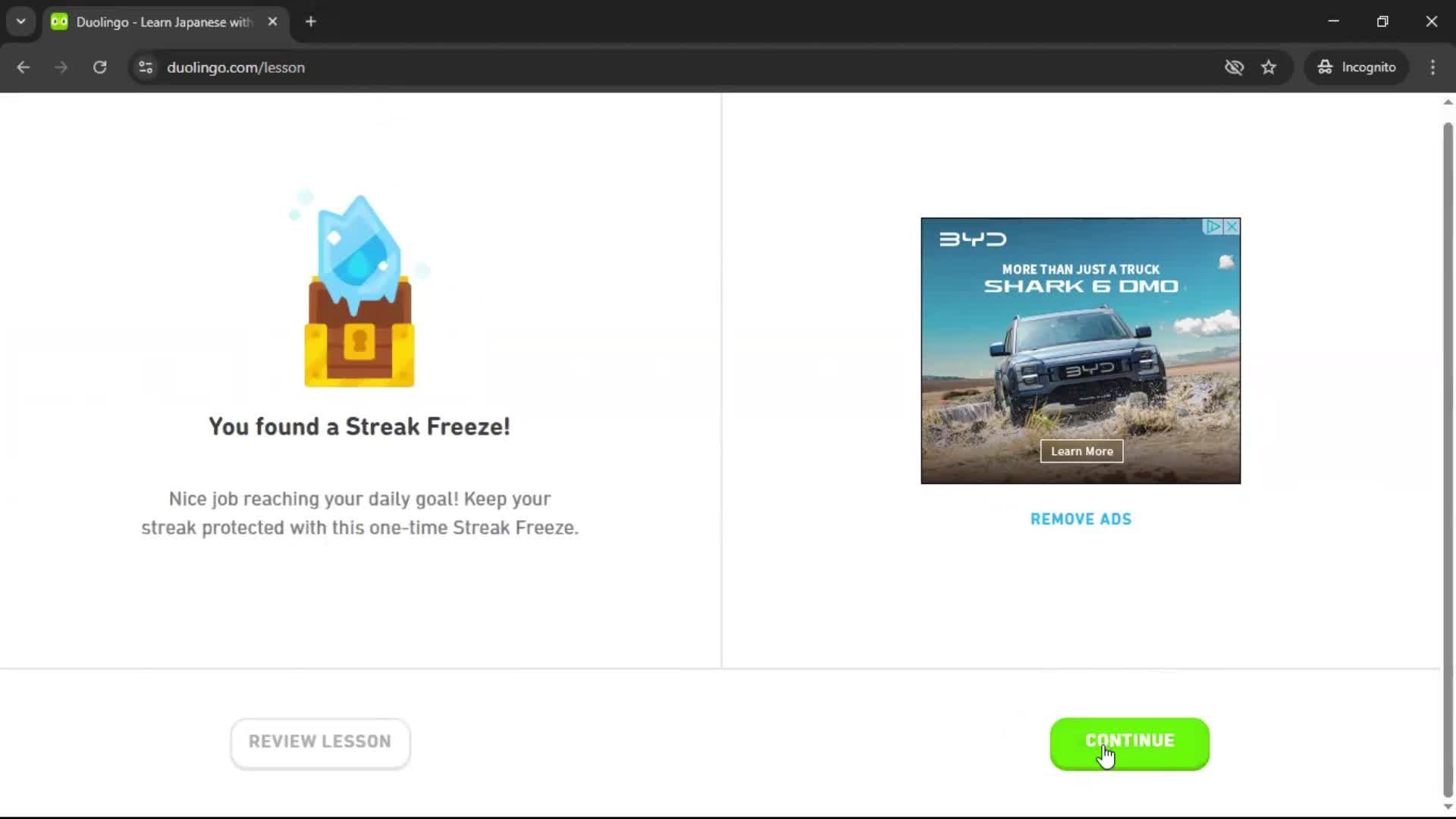 Completing a level screenshot