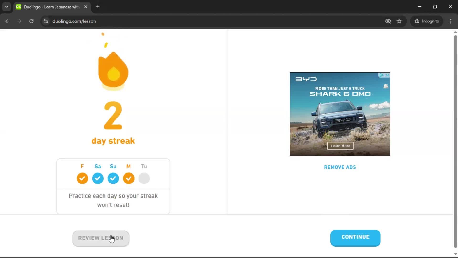 Completing a level screenshot