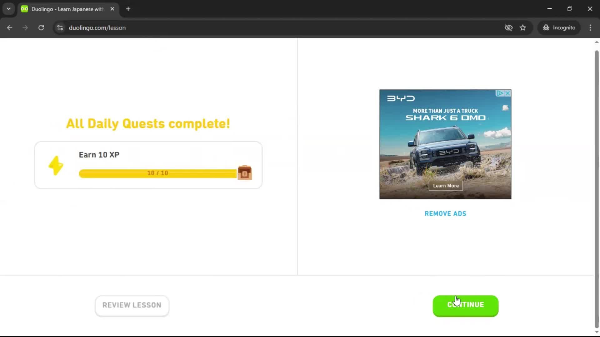 Completing a level screenshot