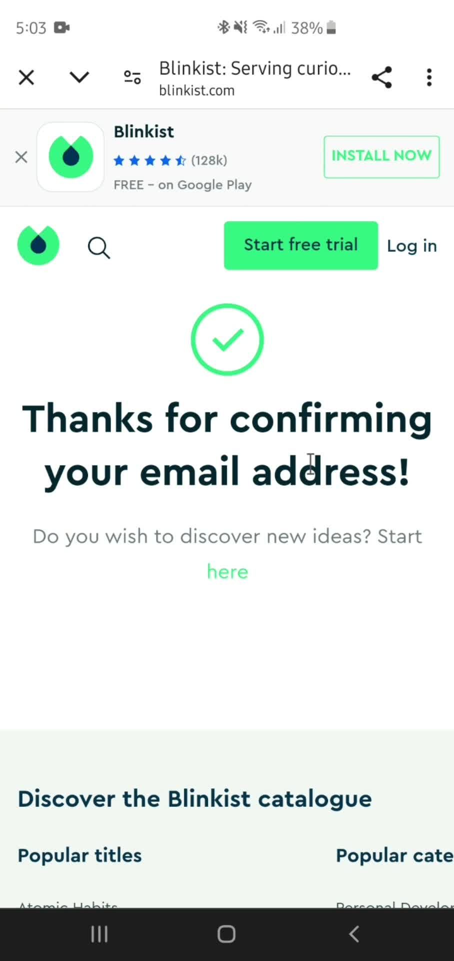 Confirming email address on Blinkist video thumbnail