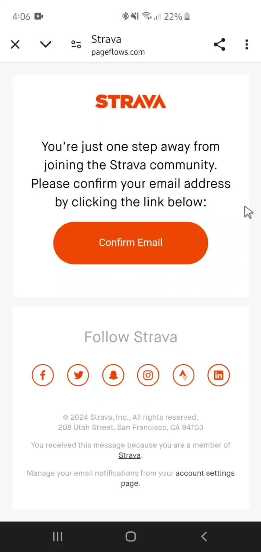 Confirming email address on Strava video thumbnail