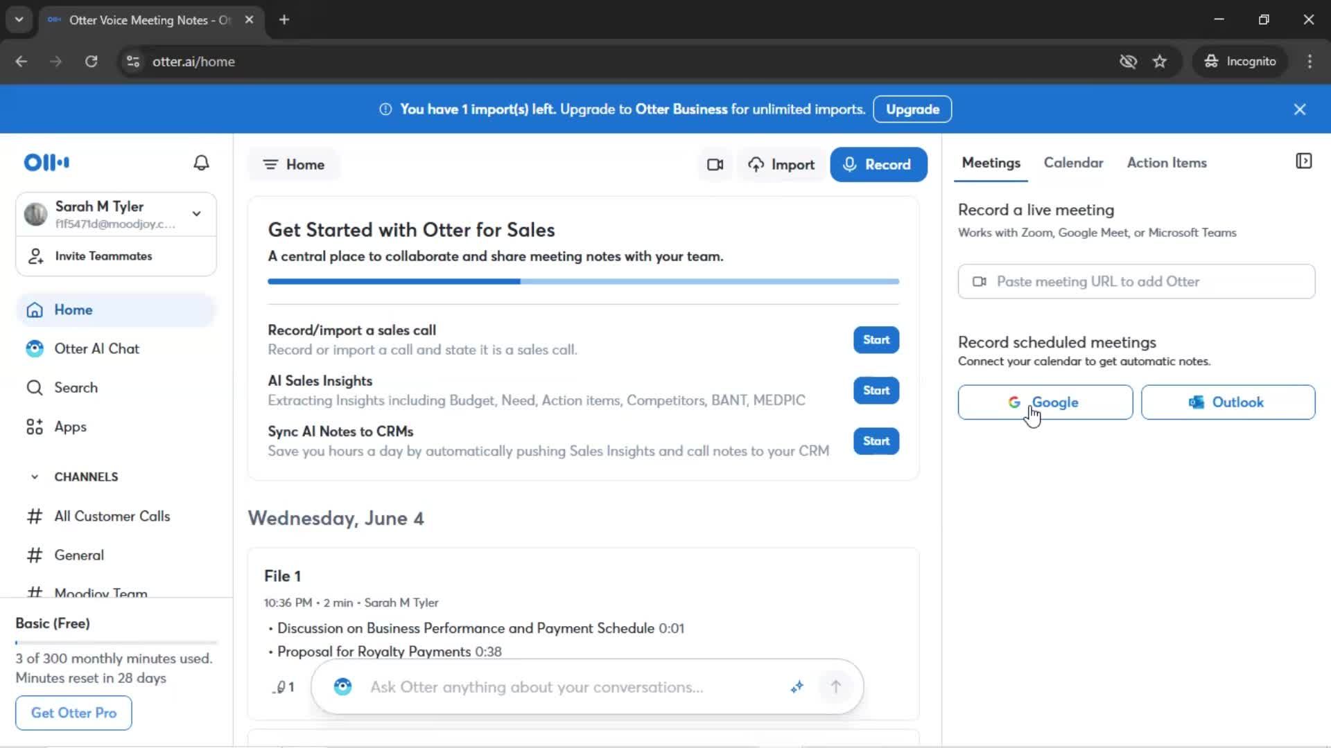 Connecting a calendar screenshot