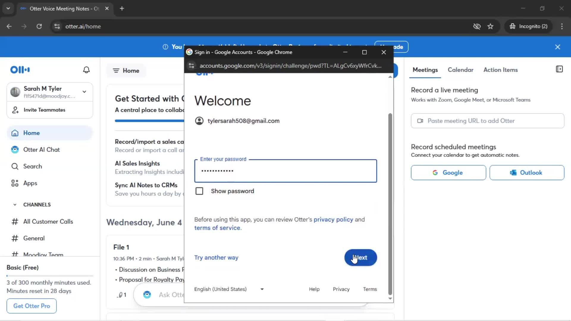 Connecting a calendar screenshot