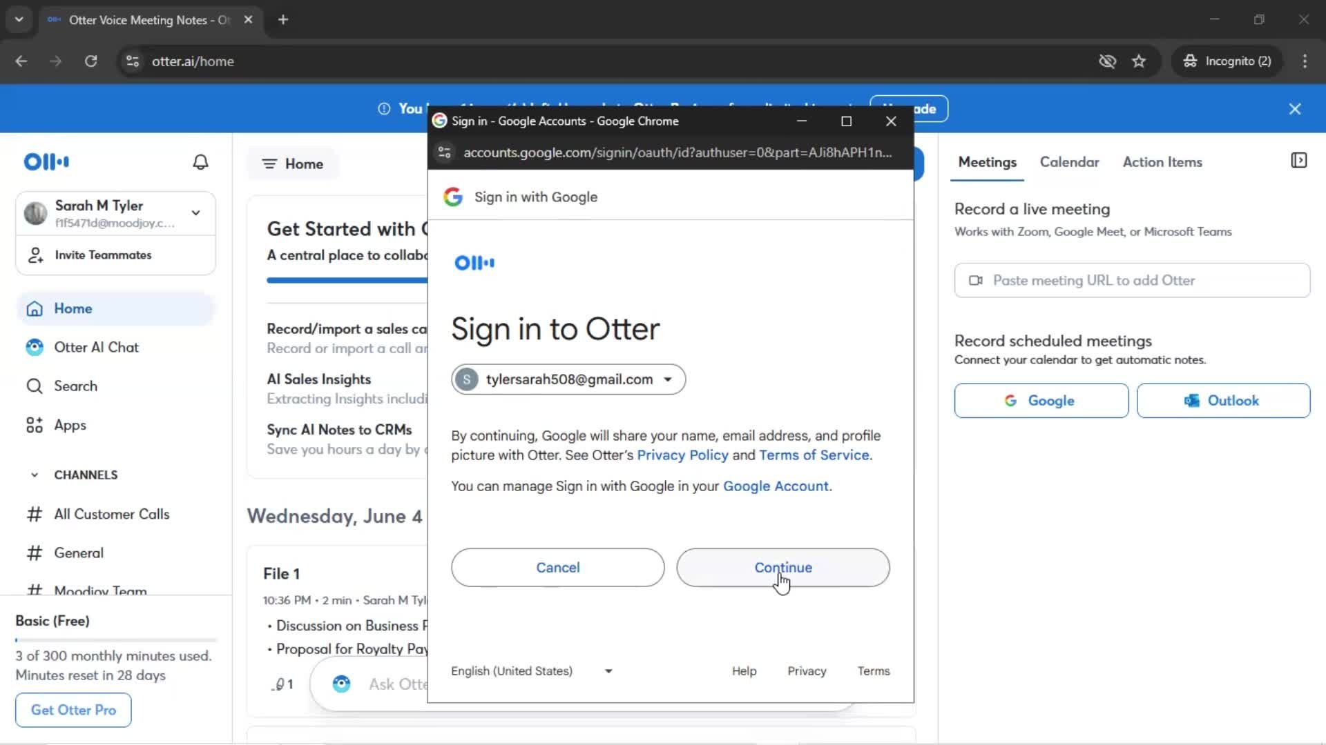 Connecting a calendar screenshot