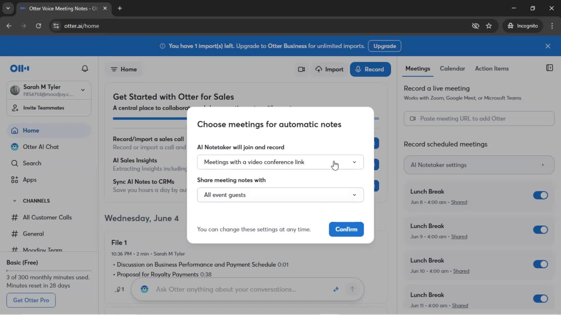 Connecting a calendar screenshot