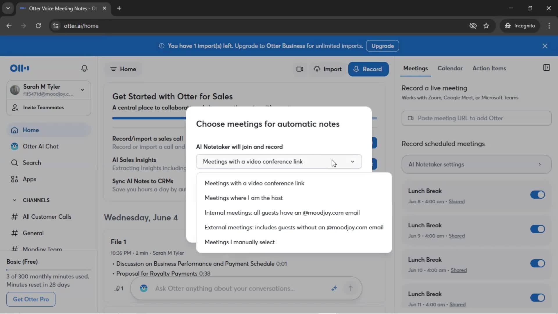 Connecting a calendar screenshot