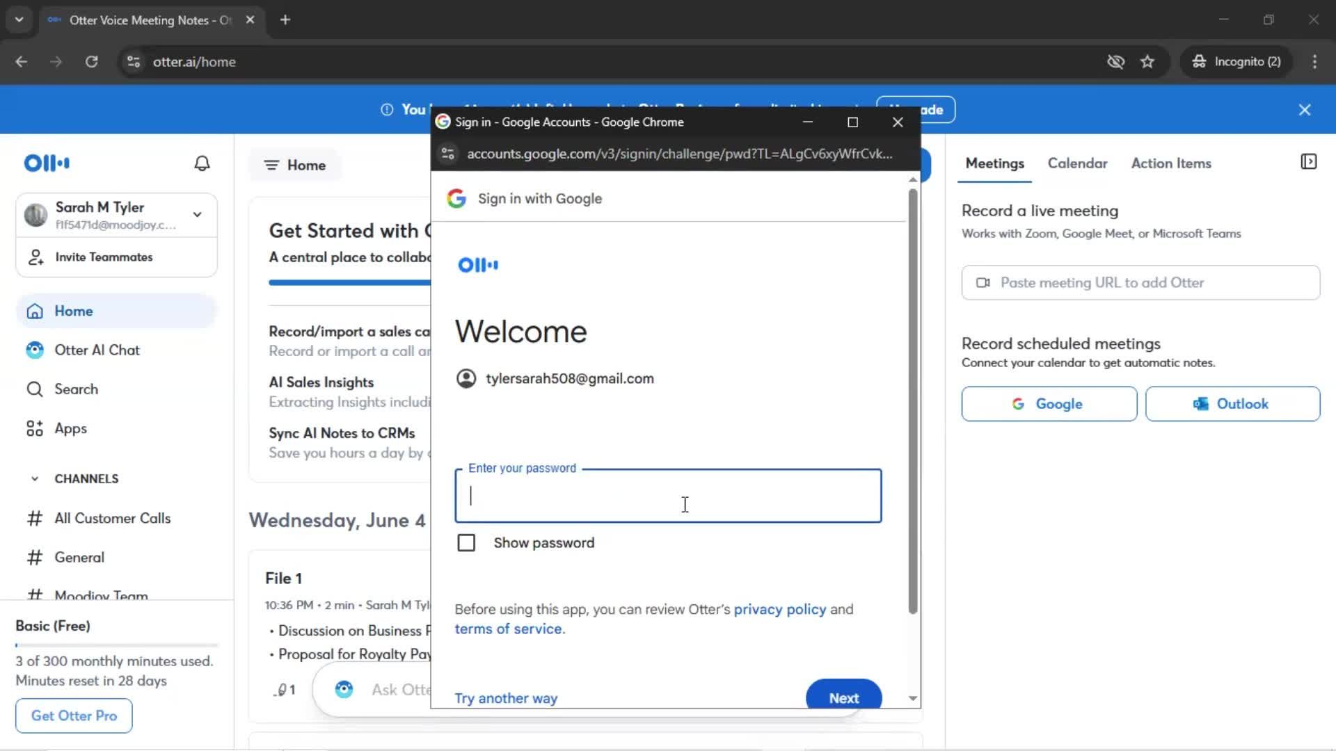 Connecting a calendar screenshot