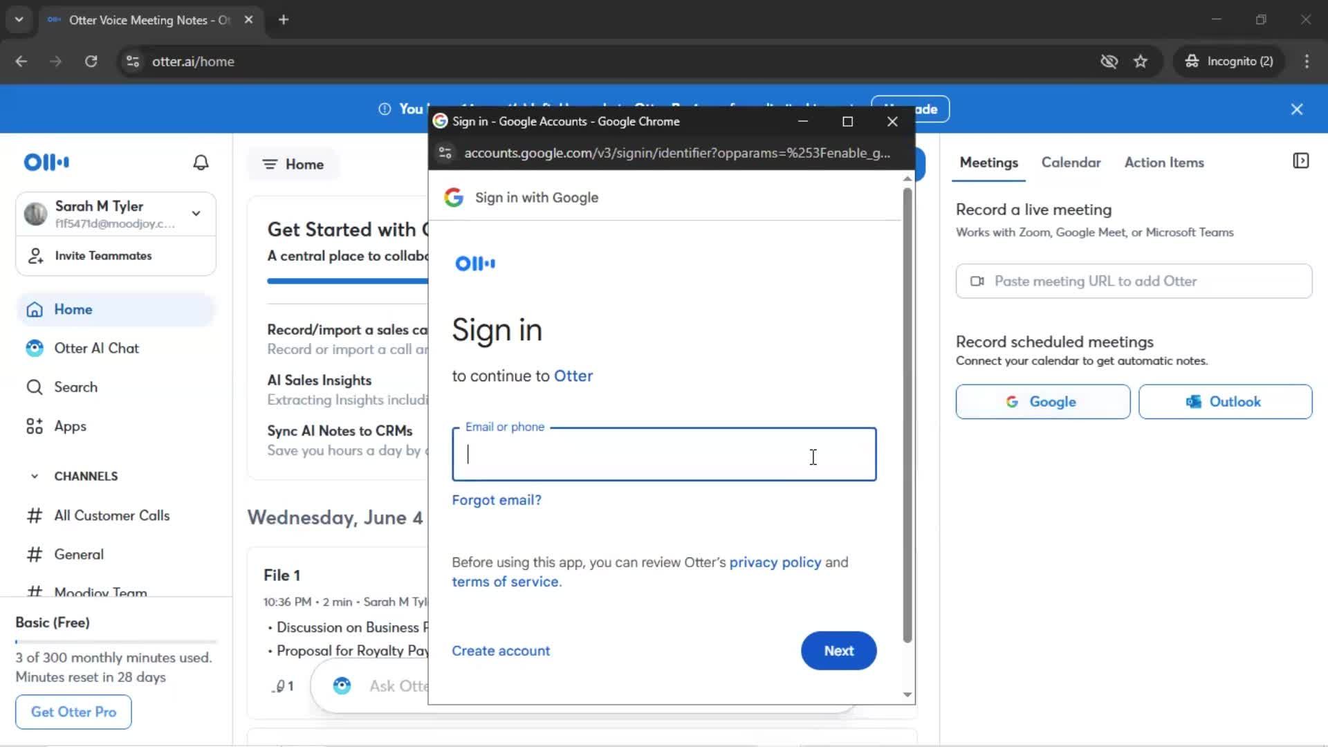 Connecting a calendar screenshot