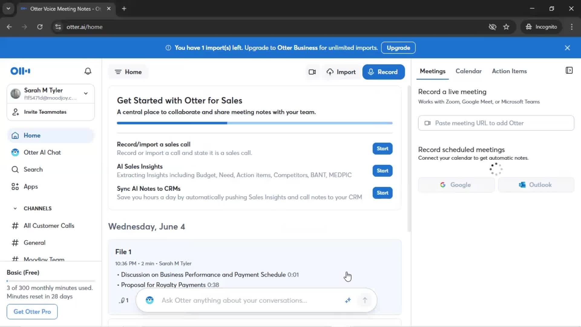Connecting a calendar screenshot