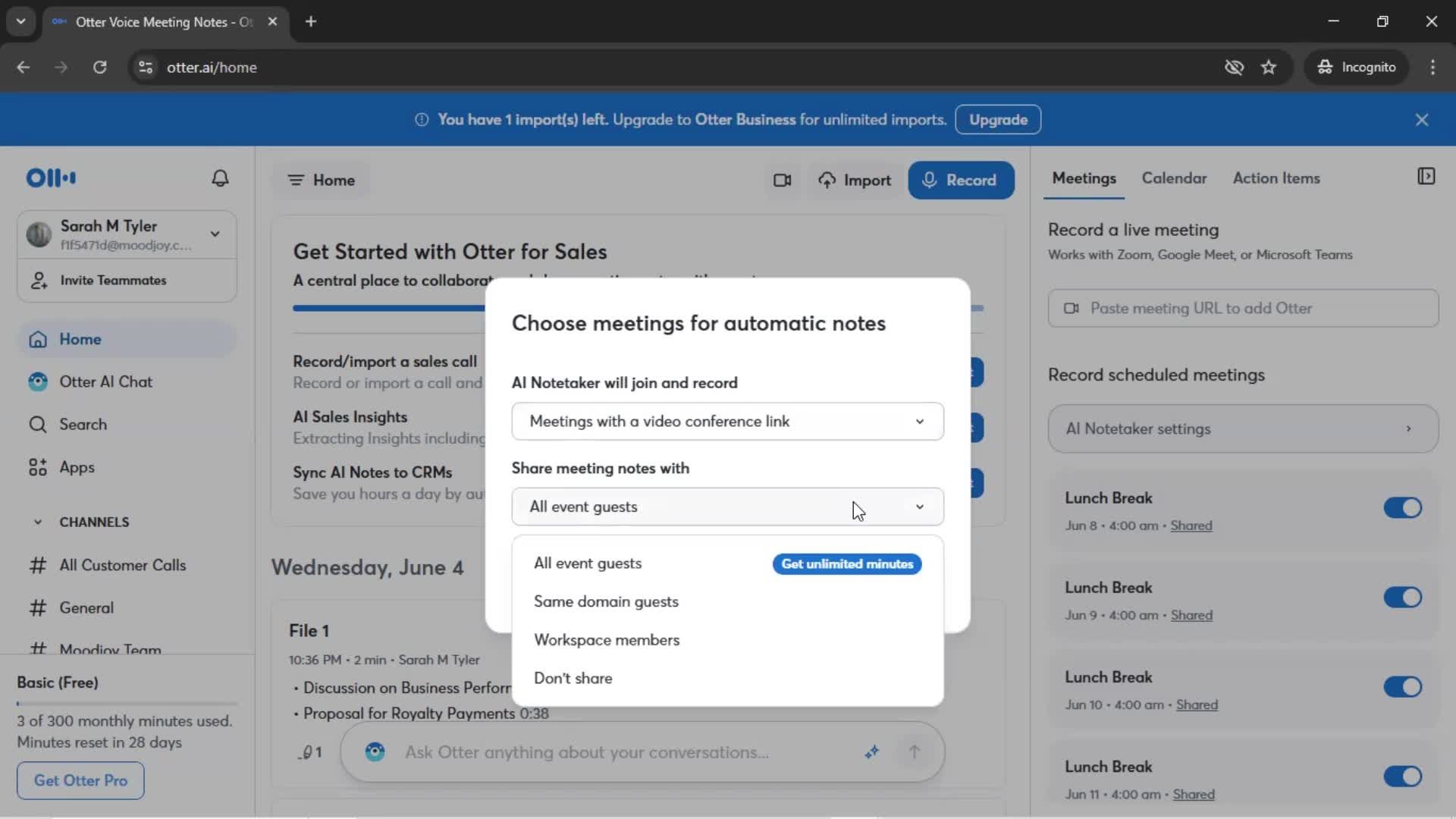 Connecting a calendar screenshot