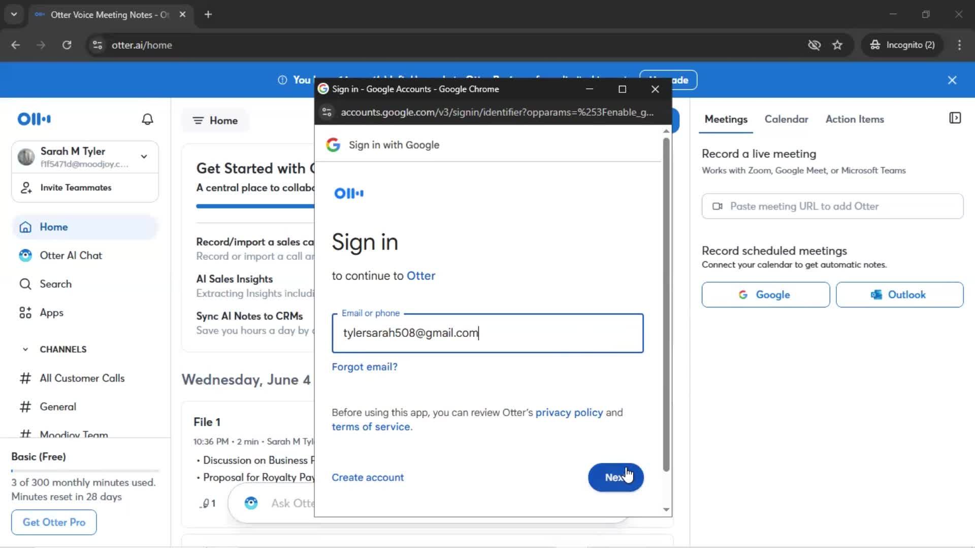 Connecting a calendar screenshot