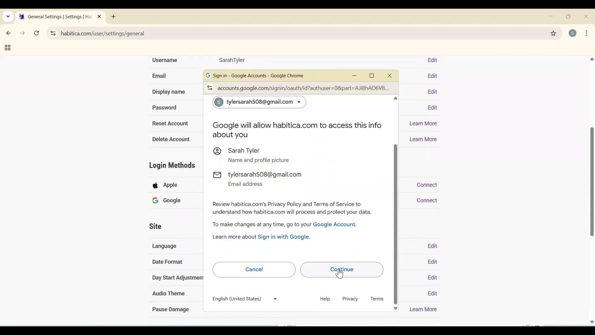 Connecting an integration screenshot