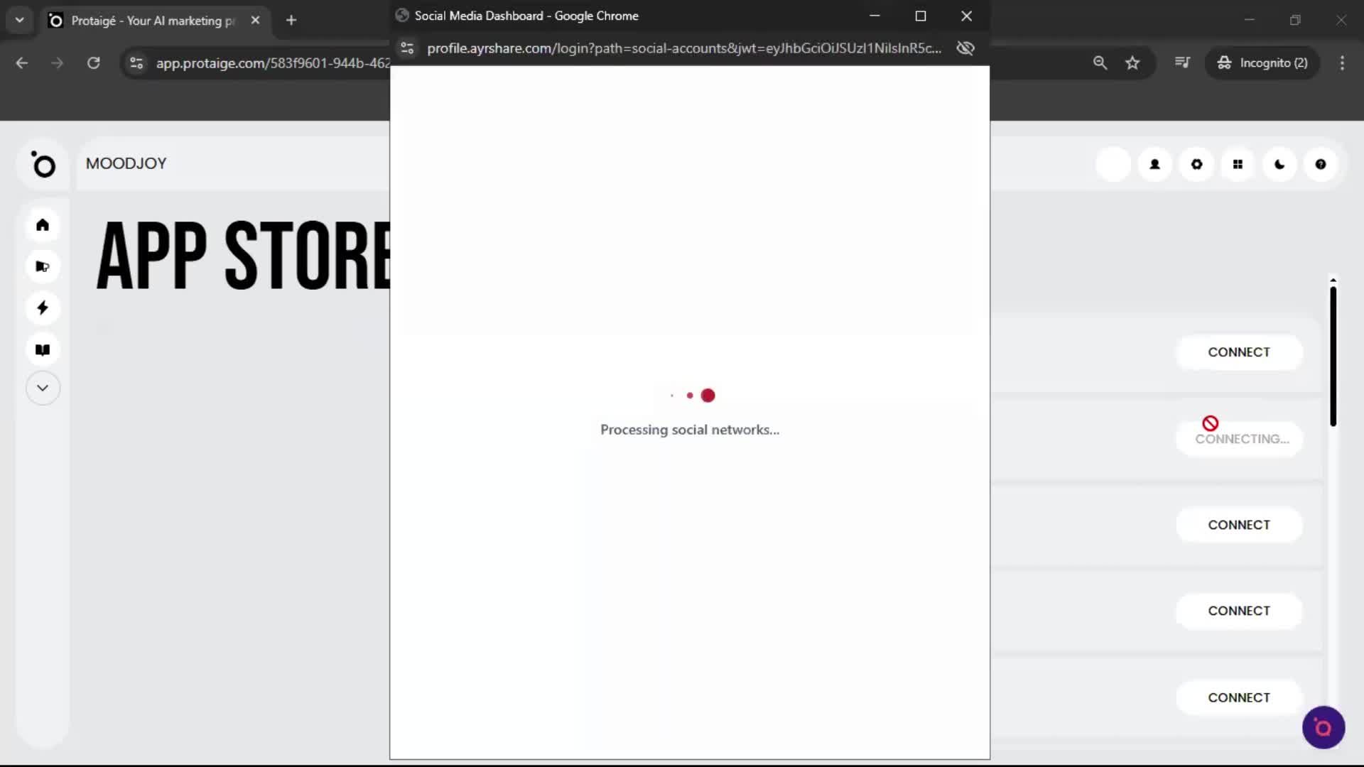 Connecting an integration screenshot