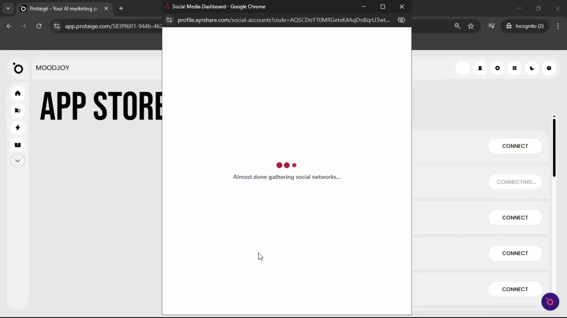 Connecting an integration screenshot