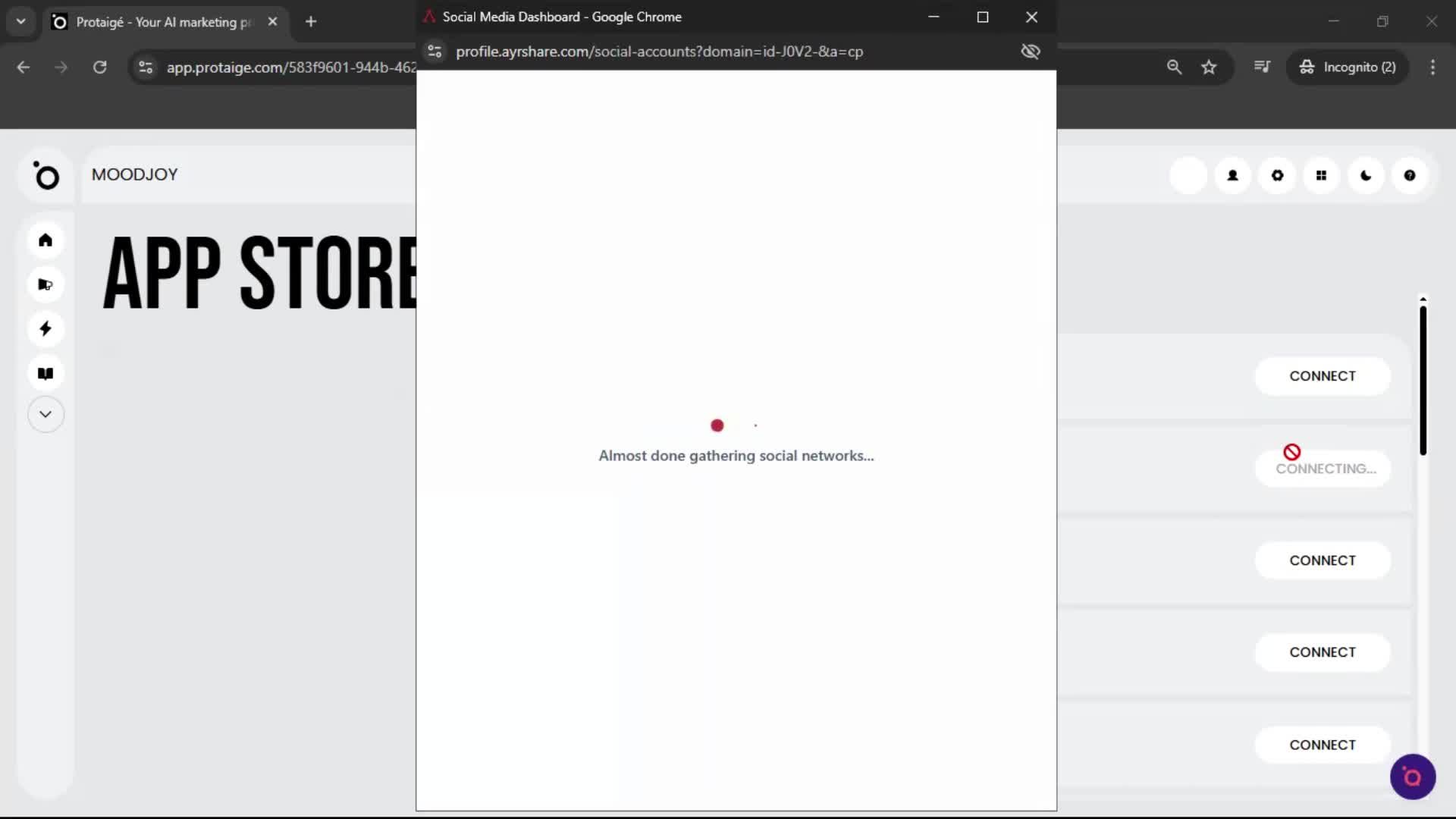Connecting an integration screenshot